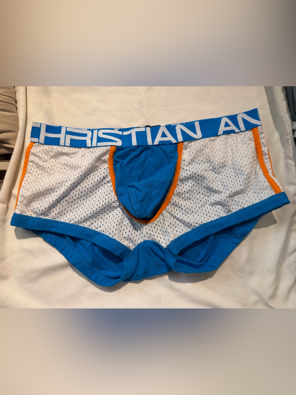 Andrew Christian Blue, White & Orange Mesh Boxer Briefs